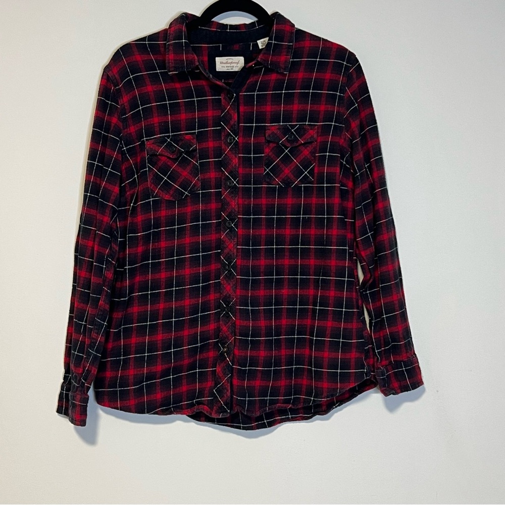 Weatherproof Red and Black Plaid Button Down Shirt Size Large